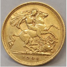 AUSTRALIA 1908 . HALF 1/2 SOVEREIGN . MELBOURNE . GOLD